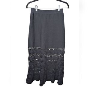 Jonathan Simkhai Black Knit Crochet Midi Skirt sz XS